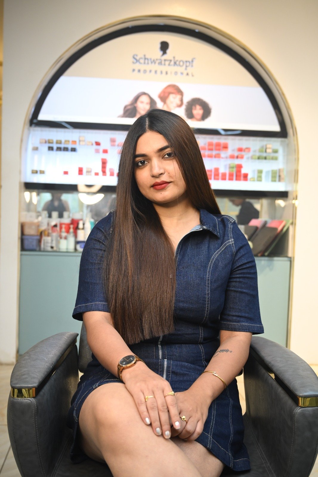 Beautiful model with long-lasting defined curls showcasing female hair perming treatment at Amedore Luxury Salon, Saheed Nagar Bhubaneswar